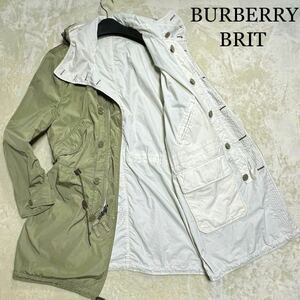 美品◎BURBERRY BRIT バーバリー ブリット　リバーシブル/モッツコート大きいサイズXL グリーン×オホワイト撥水/釦刻印/スプリングコート