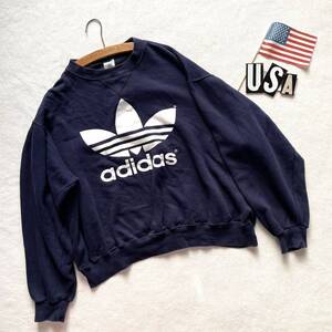 【美品】90sアディダストレフォイルビンテージスウェットUSA製アメリカ米国オールド古着ヴィンテージMADE IN USAadidas トレーナー90年代