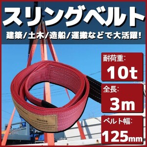 スリングベルト 3m 幅125mm 耐荷10t 玉掛け 帯 ベルトスリング 繊維 吊り具 クレーン 建設 船舶 運搬 土木