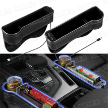 車用 シート サイド ポケット コンソール ボックス 隙間収納 ホルダー USB イルミネーション ライト 運転席 助手席 2個セット (ブラック)_画像1