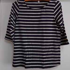 カットソー・ボーダー灰紺×白