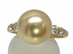  Golden pearl diamond ring K18 5.54g 17 number Jewelry GoldenPearl 10.8mm Dia0.38ct Ring