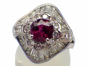 ルビー ダイヤモンドリング Pt900 10.4g 11号 GIA鑑別書付き　Jewelry Ruby1.46ct Dia0.37ct 1.20ct 0.22ct Ring　　