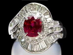 ルビー ダイヤモンドリング Pt900 11.2g 13.5号 GRJソーティング　Jewelry Ruby1.40ct Dia1.21ct Ring