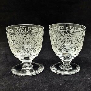 オールドバカラ Baccarat ルリ LULLI グラス 2客 H5.5cm 972◆ペア アンティーク クリスタル ワイングラス ショットグラス 冷酒 花柄