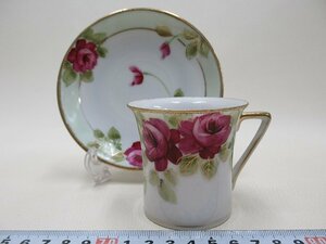 D0414 オールドノリタケ メープルリーフ印 金彩 バラ文 カップ＆ソーサー Noritake 14