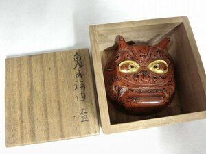 A1635 鎌倉彫 無銘 鬼は外 福は内 盃 木製漆器 共箱