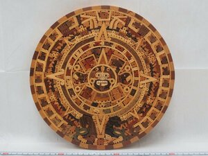 P0962 メキシコ 木製 マヤ暦 アステカ 置物 オブジェ
