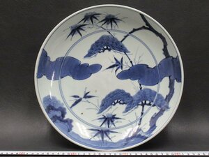 D645 伊万里 染付 松竹図 皿 大皿 径30cm 尺皿