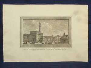 E1445 De Vegni L 「Veduta della Piazza del Granduca di Firenze」 銅版画 イタリア