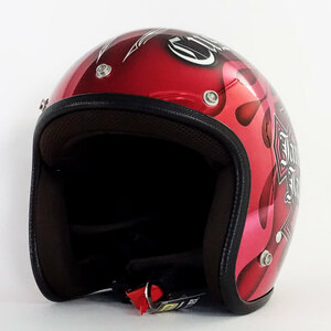 【72JAM HELMET】ジャムテックジャパン 72JAM ジェットヘルメット フリーサイズ フレイムス Newクロス RED ＜3-931＞SG／PSC規格適合