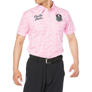 新品 フィラ ゴルフ 半袖 ポロシャツ Mサイズ ピンク 741-670 迷彩 吸汗速乾 UVカット 税込8,690円 メンズ ゴルフウェア 741670