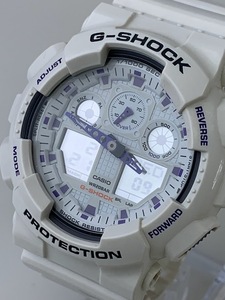 【1円出品】K2504 CASIO カシオ Gショック 腕時計 GA-100A クオーツ QZ アナログ デジタル デイデイト ホワイト メンズ腕時計 現状稼働品