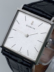 【1円出品】F0441 CORUM コルム 手巻き 腕時計 27195 アナログ スクエア シルバー文字盤 純正尾錠 メンズ時計 現状稼働品