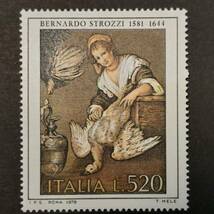 J143 イタリア切手　美術切手「ベルナルド・ストロッツィ(1581-1644年)の『料理人』(1630年頃の作品)」1978年発行　未使用_画像1