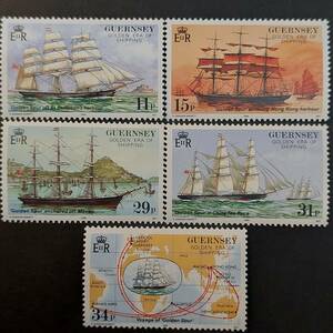 J157　ガーンジー島切手　「大航海時代に活躍した3本マスト帆船『ゴールデンスパー号』切手5種セット」　1988年発行　未使用
