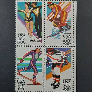 J183 アメリカ切手「第14回冬季オリンピック(サラエボ大会)開催記念4種連刷田型切手」1984年発行　未使用