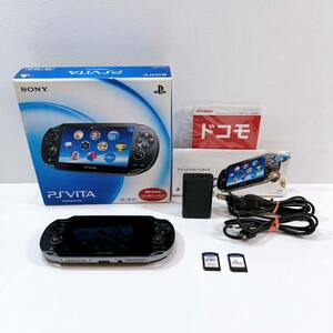 333☆中古☆ SONY PSVITA 本体 クリスタルブラック PCH-1100 ソフト2個付き PlayStation Vita ソニー 初期化 動作確認済み 現状品