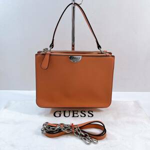 315☆中古☆ GUESS ゲス ハンドバッグ ショルダーバッグ 2way レザー サーモンピンク レディース シルバー金具 ヴィンテージ 現状品