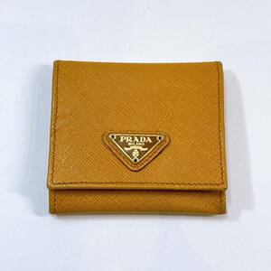 335☆中古☆ PRADA プラダ 小銭入れ サフィアーノレザー ボックス コインケース ミニウォレット 財布 ブラウン系 ヴィンテージ 現状品