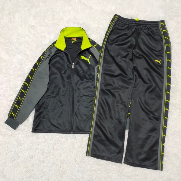 美品 PUMA プーマ トラックジャケット ジャージ メンズ M スポーツ セットアップ 上下セット ブラック 黒色 蛍光 イエロー