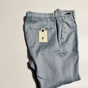 4432】新品4.4万【PAOLONI / パオローニ 46 春夏モデル リネンパンツ ３者混ストレッチ素材 SLIM FIT LEON掲載】ブルーの画像1