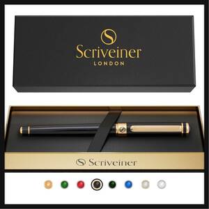 【開封のみ】Scriveiner★ Black Lacquer Rollerball Pen - Stunning Luxury Pen with 24K Gold Finish, Schmidt Inkボールペン 