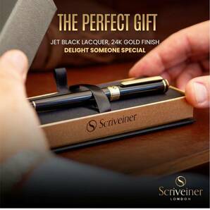 【開封のみ】Scriveiner★ Black Lacquer Rollerball Pen - Stunning Luxury Pen with 24K Gold Finish, Schmidt Inkボールペン の画像3