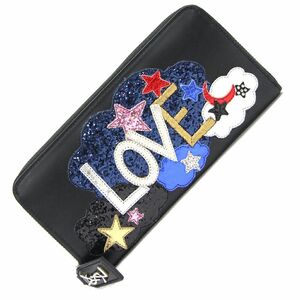 サンローラン ラウンドファスナー長財布 456121 ブラック マルチカラー レザー 中古 LOVE 星 パッチワーク