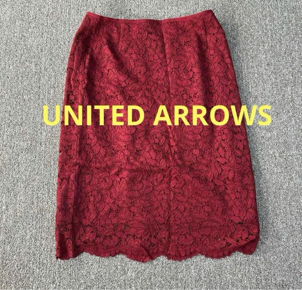 UNITED ARROWS ローズレッド　レース　スカート