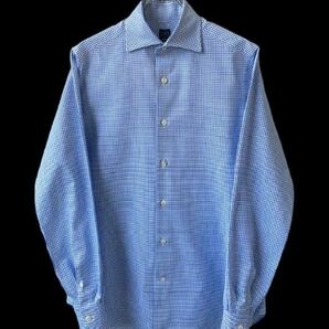 BEAMS F ワイドカラー チェックシャツ 38 ブルー