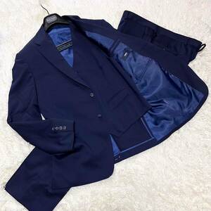 ★極美品★パーソンズ PERSON'S FOR MEN サイズ XL 52 LL 3ピース ネイビー ストライプ 上下 ウール スーツセットアップ 