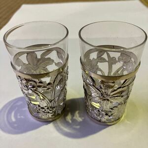 銀製　透かし彫細工　ショットグラス　グラス ペア 食器 酒器　シルバー　ペアグラス 