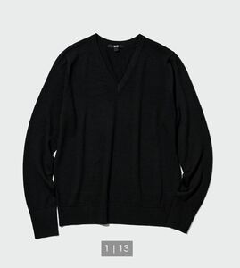 送料無料　エクストラファインメリノVネックセーター　カラーBLACK　Lサイズ　ユニクロ　UNIQLO