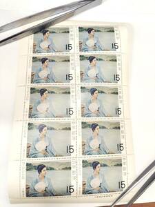 切手趣味週間 湖畔（黒田清輝） 1967年　未使用切手　１５円ｘ１０枚　１シート