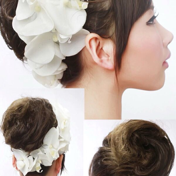 ヘッドドレス 結婚式 ウェディング 前撮り 和装 小物 ベットアクセサリー 花 フラワー フェイク 胡蝶蘭 7個セット