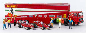 ブレキナ 1/87 フィアット 691 トランスポーター+フェラーリ 312T2 #11 N.ラウダ #12 C.ロイテマン+フィギュア6体 1977 セット