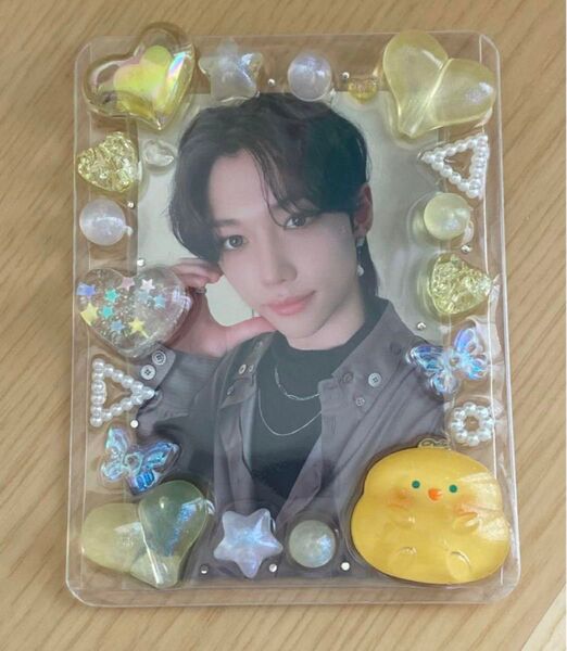 硬質ケースデコ トレカケースデコ ホイップデコ 韓国 黄色 ひよこ ハート オタ活 推し グッズ K-POP ジャニーズ イエロー