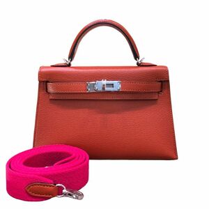 エルメス HERMES ミニケリー2 U刻 シェーブル キュイーブル×ローズテキサス/SV金具 ハンドバッグ レディース 中古