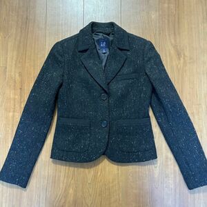 【小さいサイズ】GAP■ツイードテーラードジャケット■サイズ00 XS相当■ジャケット ウール ブラック 秋冬 ツイード