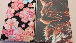 訳あり商品2御朱印帳　ねこアート柄和紙使用　和柄花柄布使用　２冊セット販売