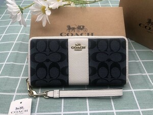 コーチ COACH 財布 長財布 ロゴ 贈り物 シグネチャー ズック レザー ストラップ付き ウォレット ギフト プレゼント ブランド 新品 C141