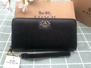 コーチ COACH 財布 長財布 シグネチャー ブラック メンズ レディース ストラップ付き ブランド ウォレット レザー 新品 未使用 C203