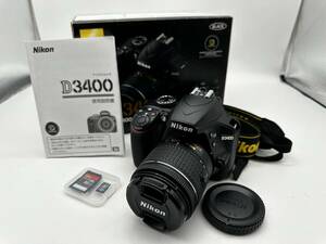 美品！ニコン Nikon D3400 レンズ AF-P NIKKOR 18-55mm F3.5-5.6G VR ブラック レンズキット【01】