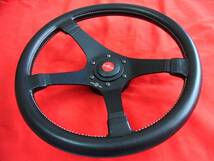 70’ old Personal steering wheel MANTA 35.0Φ 1978 black leather 黒革 マンタ 白ステッチ セミディープ パーソナル 希少 当時物 mirage_画像2