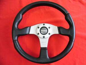 momo steering wheel Race 34.5Φ black leather 1995 モモ レース 黒革ガンメタスポーク 綺麗 リング他 付属品有り