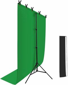 【新中品】Hemmotop クロマキー幅150cmx縦200cm撮影用 背景布グリーンスクリーン付き撮影スタンド 在宅 テレビ会議