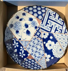 陶器 大皿 藍三昧 新品未使用 美濃焼 和柄
