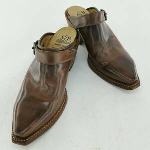 送料無料 メキシコ製 アダムスブーツ ADAM'S BOOTS サンダル レザー ブラウン 茶色 6E (JP25-25.5cm) ヒール高約6cm ウエスタン 革#12461