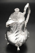 クリストフル!!19世紀後期,ロココ調圧巻細密彫金!!純銀P・大型重厚コーヒーポット!!_画像5
